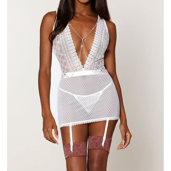 Dreamgirl Garter Chemise Set with Thong